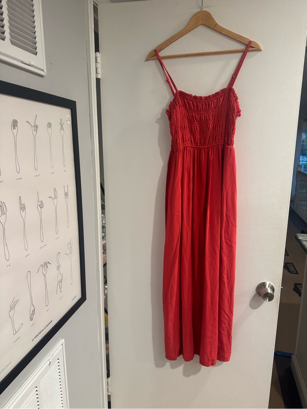 Old Navy Red Smocked Maxi Dress Women’s Small Adjustable Straps Boho Summer